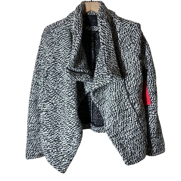 NEW Blank NYC Friend Zone Black White Knit Moto Jacket Size Small Wool Blend - Picture 2 of 9